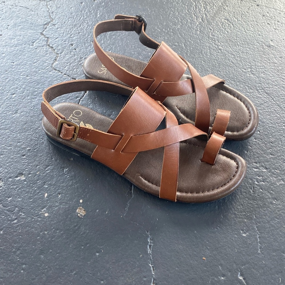 Franco Sarto Brown Leather Strappy Toe-Ring Sandals